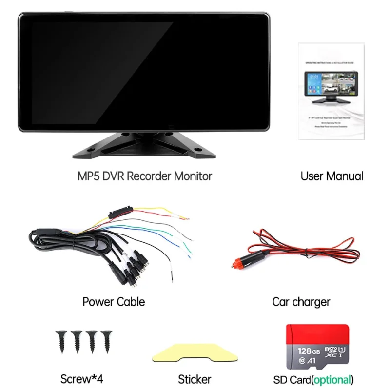 10.36 Inch 4 Channels Split Screen Car MP4 DVR Recorder Monitor With AHD Front Rear Backup Camera For Truck/Bus/Trailer/RVs