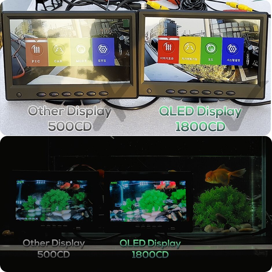 7" IPS Quantum Screen QLED AHD DVR Loop Recording Video Players Monitor 1800CD For Truck Car Parking Fishing Support 2CH Camera