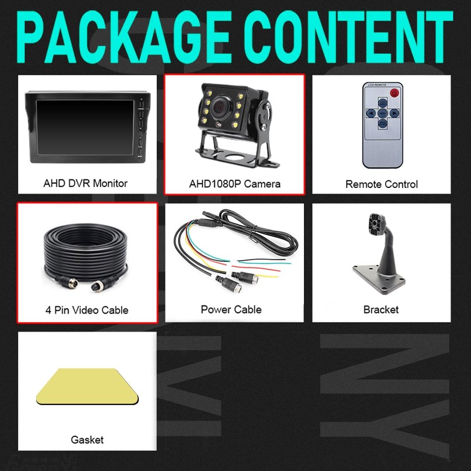 HD AHD 1080P 8 Inch IPS Truck Bus Vehicle DVR Recorder Parking Monitor With 2 Channels Front Rear View IR Infrared LED Camera