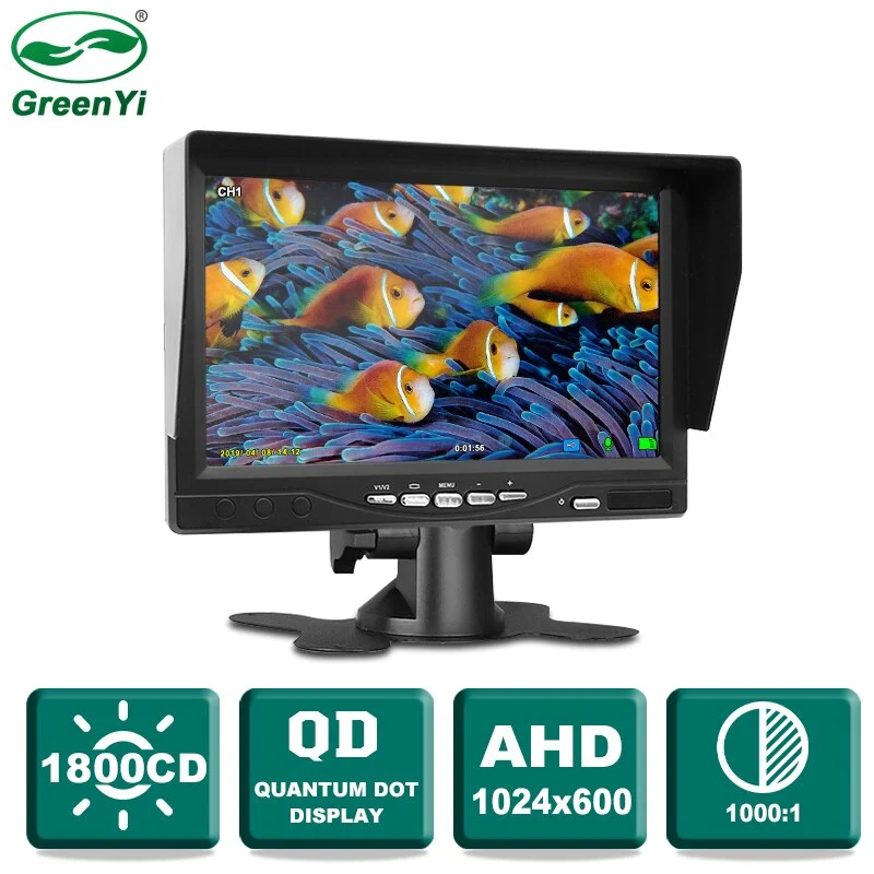 7" IPS Quantum Screen QLED AHD DVR Loop Recording Video Players Monitor 1800CD For Truck Car Parking Fishing Support 2CH Camera