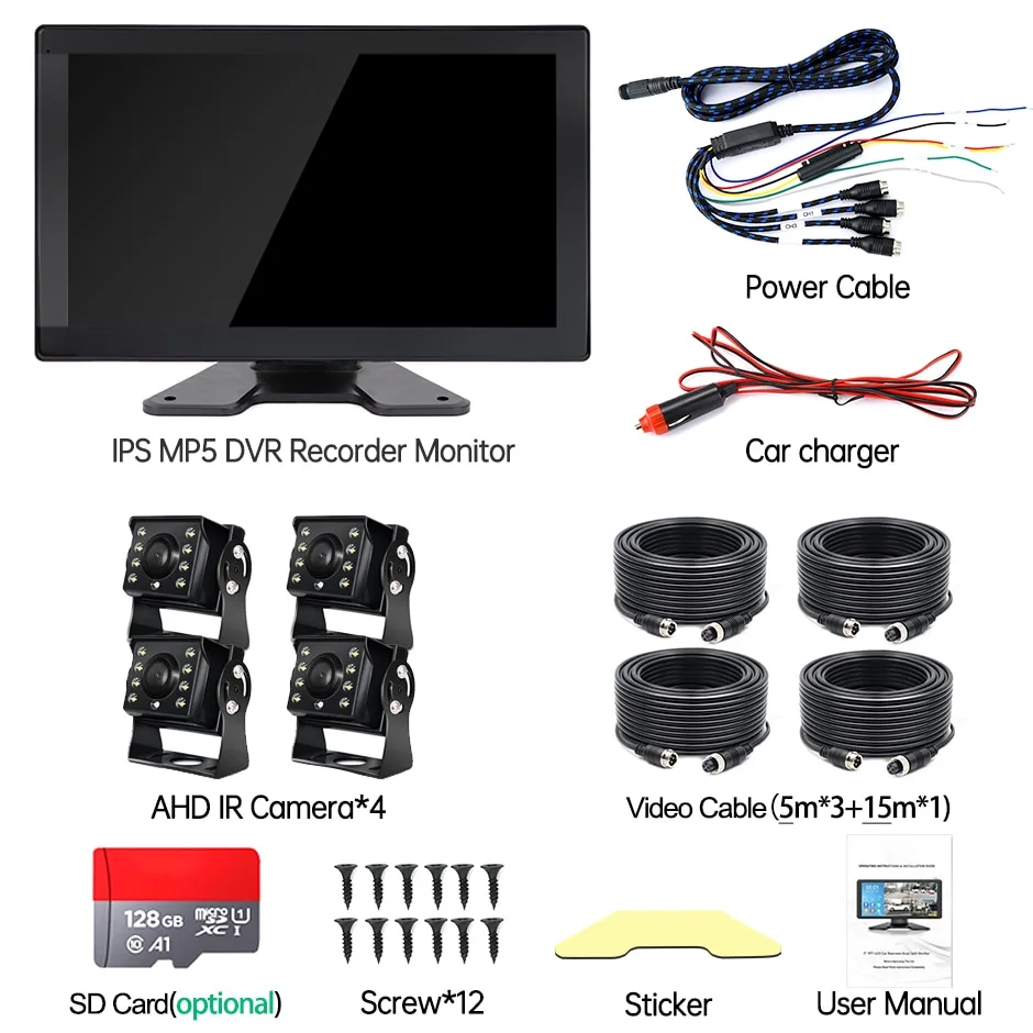 Monitor Telecamera Backup 9 Pollici IPS Con Ingresso Video 4 Vie Per Camper, Camion, Furgone