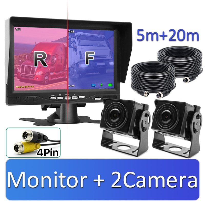 2CH 1920*1080P 7" IPS Screen Car Truck Bus AHD DVR Monitor With Digital Video Recorder For Front Rear Reverse Backup Camera