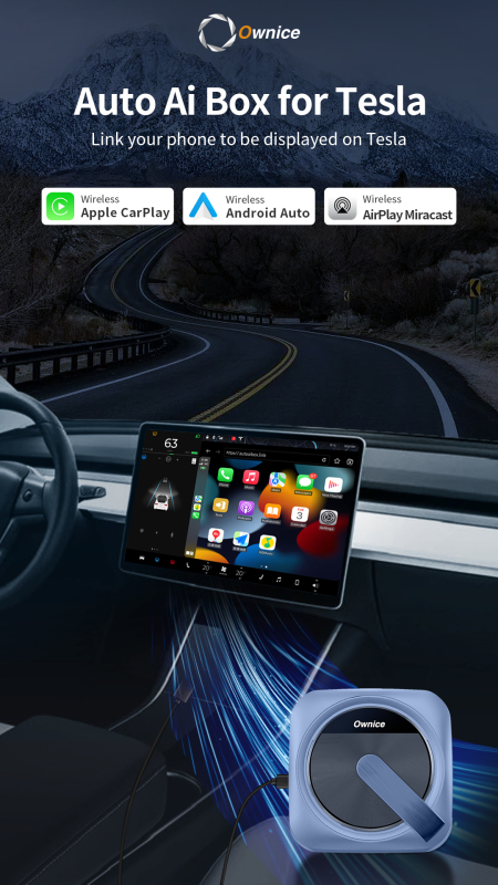 Wireless Tesla Carplay Android Auto AI Box Adapter for Model X 3 Y S after Year 2018 No Need SIM Card 2.4G and 5G WIFI Supported Ownice
