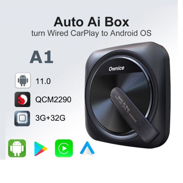 Wireless CarPlay And Android Auto Adapter with Android 11 and Streaming Apps Ownice A1