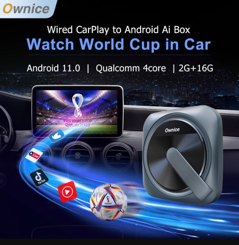 CarPlay Adapter - Wireless Android Auto Streaming Box for YouTube, Netflix, Spotify Ownice A0