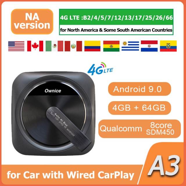 Wireless Apple CarPlay Adapter Dongle Plug & Play with Android Auto WiFi Auto Connect No Delay Online Update Ownice A3