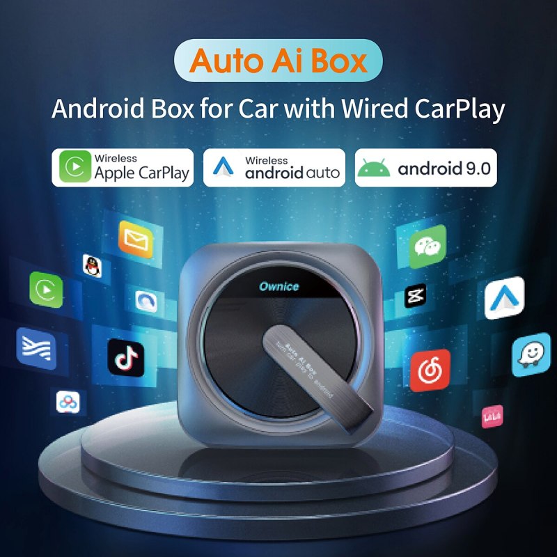Wireless CarPlay Android AUTO AI Box Adapter 4G Cellular,4GB+64GB,8Core,Android 9.0 System with DVR Dash Camera Ownice A4