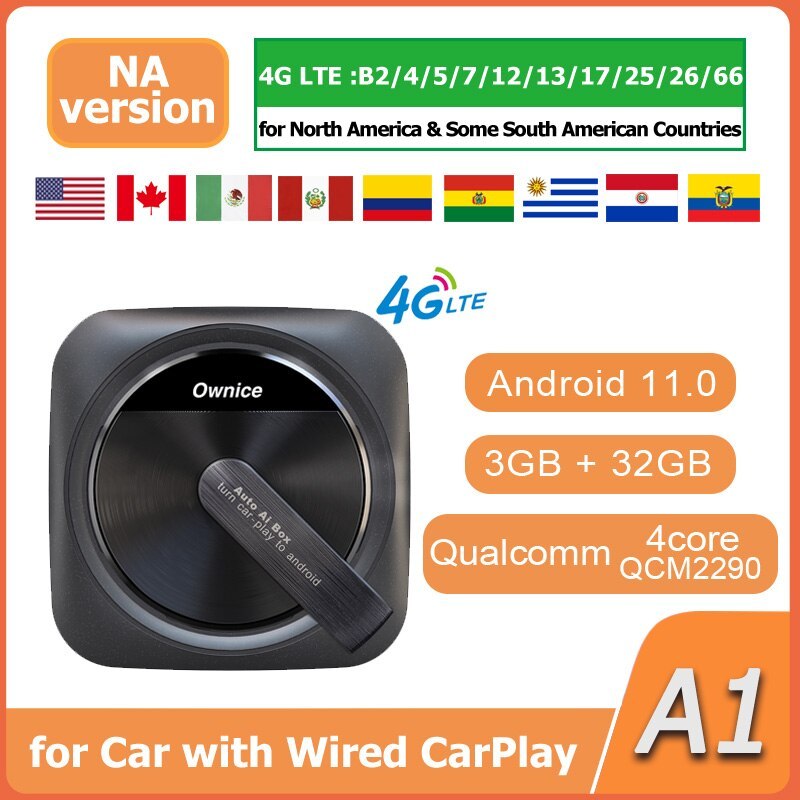 Wireless CarPlay And Android Auto Adapter with Android 11 and Streaming Apps Ownice A1