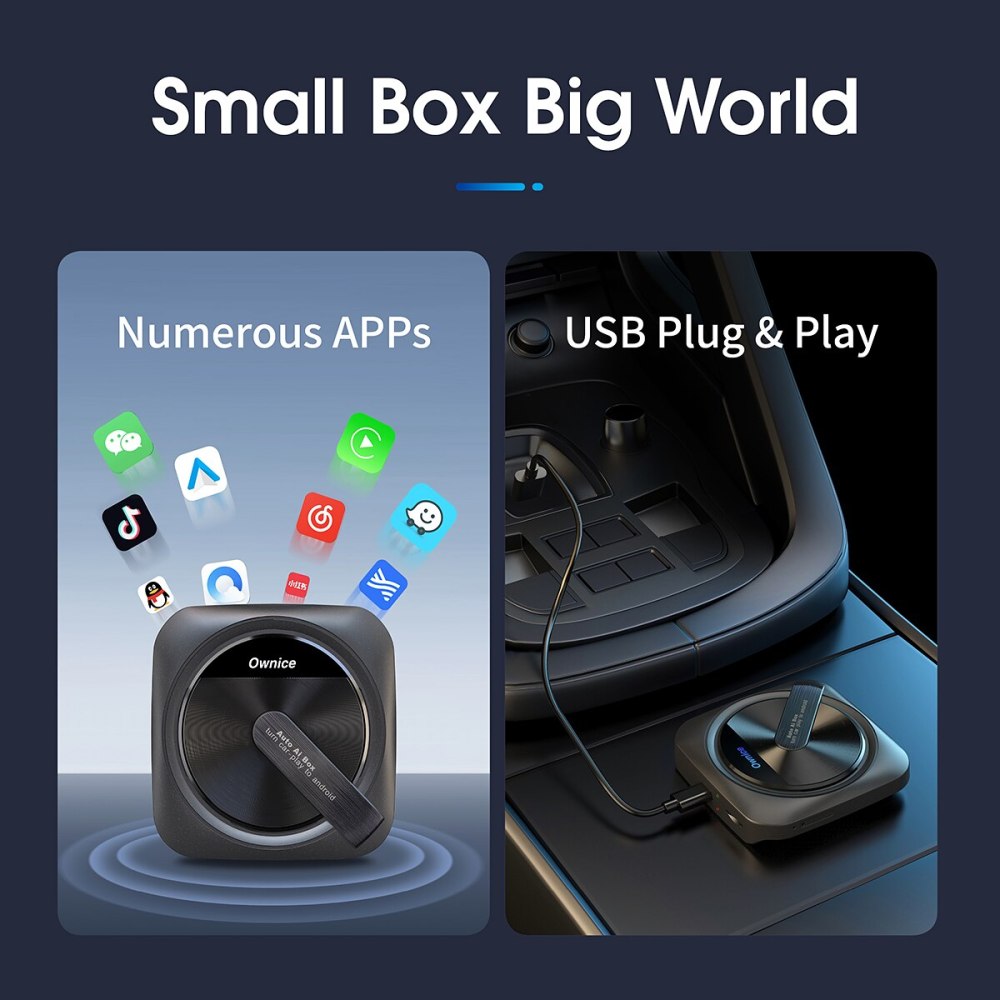 Wireless CarPlay Android AUTO AI Box Adapter 4G Cellular,4GB+64GB,8Core,Android 9.0 System with DVR Dash Camera Ownice A4