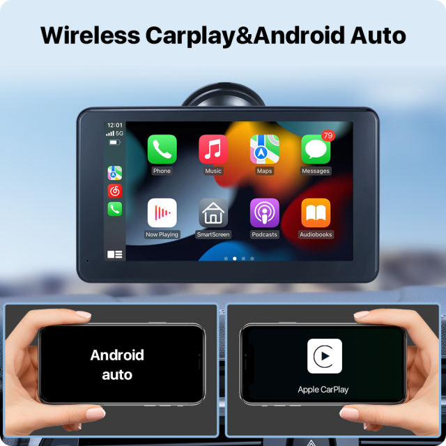 7-Inch Car Radio with Full HD Touch Screen, Wireless Apple Carplay, and Android Auto GreenYi