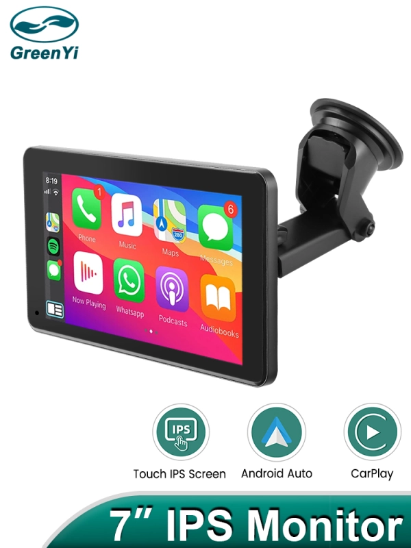 7-Inch Car Radio with Full HD Touch Screen, Wireless Apple Carplay, and Android Auto GreenYi