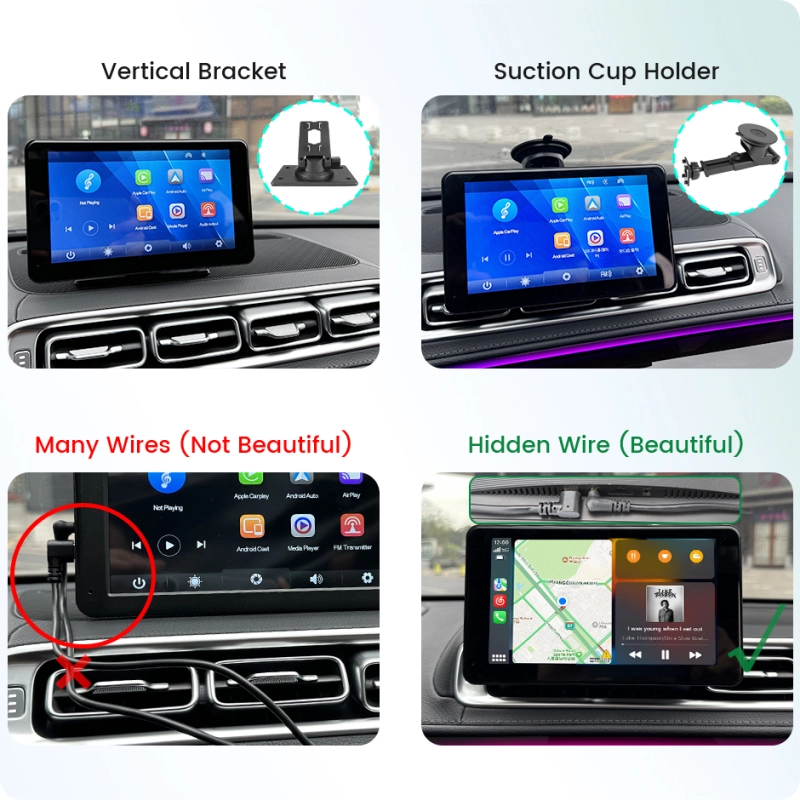 7-Inch Car Radio with Full HD Touch Screen, Wireless Apple Carplay, and Android Auto GreenYi