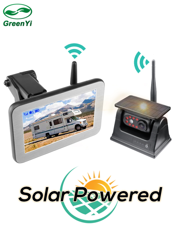 Solar Powered Magnetic Wireless Rear View Camera and DVR Kit | 7 Inch IPS Split Screen Display Monitor | 1 Min DIY Installation for Vans, Trailer, RV, GreenYi