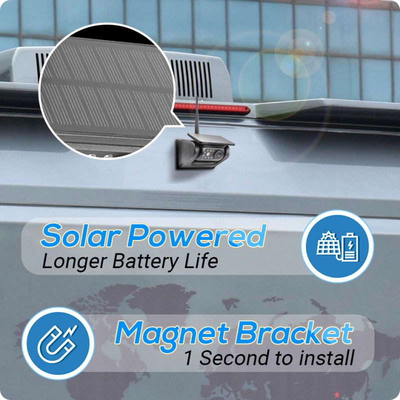 Solar Powered Magnetic Wireless Rear View Camera and DVR Kit | 7 Inch IPS Split Screen Display Monitor | 1 Min DIY Installation for Vans, Trailer, RV, GreenYi