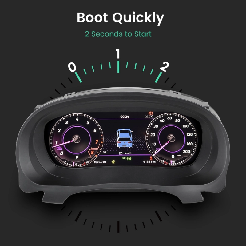 12.5 Inch Digital Dashboard Monitor for Volkswagen Golf 6/7 and Golf MK6 Support Speedometer Multi-Media GreenYi
