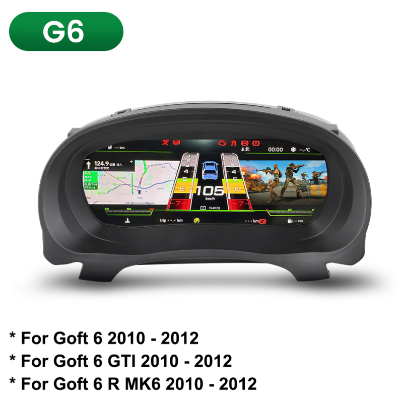 12.5 Inch Digital Dashboard Monitor for Volkswagen Golf 6/7 and Golf MK6 Support Speedometer Multi-Media GreenYi