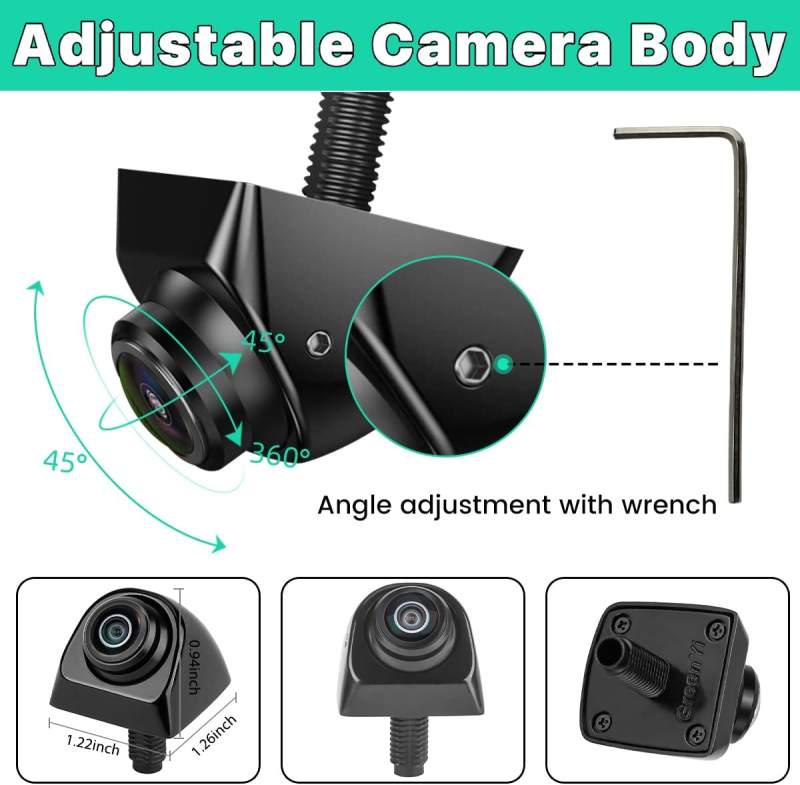 Car Backup Camera with Dynamic Trajectory Guide Line, GreenYi HD 960x720 Reverse Rear/Front/Side View Cam, Adjustable Fisheye Lens, Waterproof Night Vision 170 Degree Wide View(Black)