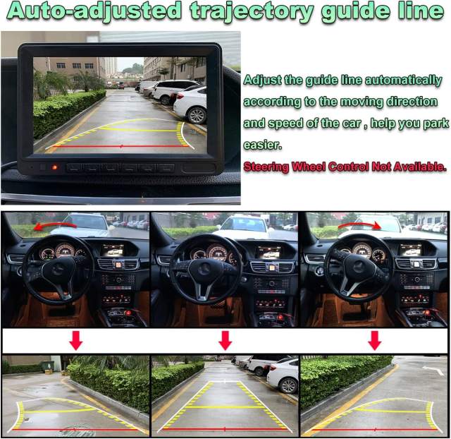 Car Backup Camera with Dynamic Trajectory Guide Line, GreenYi HD 960x720 Reverse Rear/Front/Side View Cam, Adjustable Fisheye Lens, Waterproof Night Vision 170 Degree Wide View(Black)
