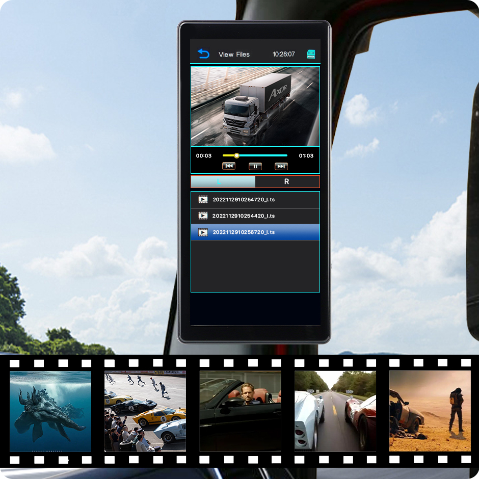 10.36 Inch AHD BSD Car Side View Vertical Monitor DVR - Touch Screen, Loop Recording, Display for Truck Bus Mirror GreenYi