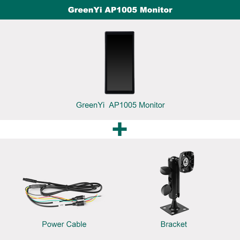 10.36 Inch AHD BSD Car Side View Vertical Monitor DVR - Touch Screen, Loop Recording, Display for Truck Bus Mirror GreenYi