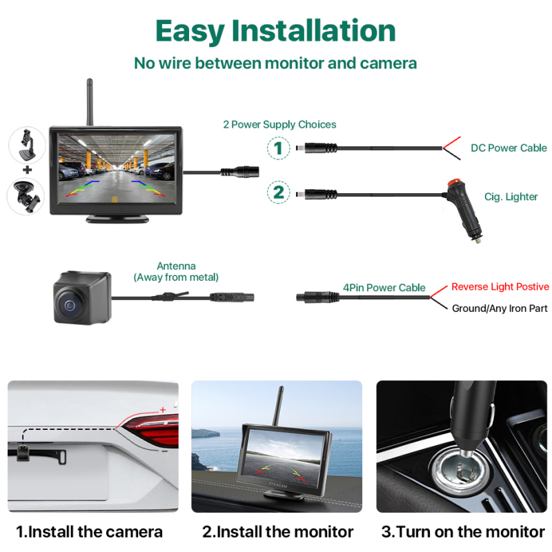 HD 720P WiFi Phone License Plate Backup Camera Kit | 5” IPS Screen Display | Perfect for Trucks, Pickups, Cars, Campers, RVs, Sedans, and Trailers GreenYi