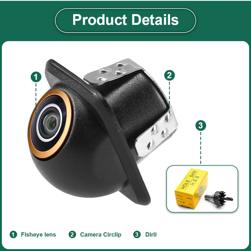 HD Mini 360° Around-Install AHD/CVBS AHD 1080P Vehicle Parking Camera | Golden Fisheye Lens | 4Pin Plug | Front/Rear/Side View GreenYi