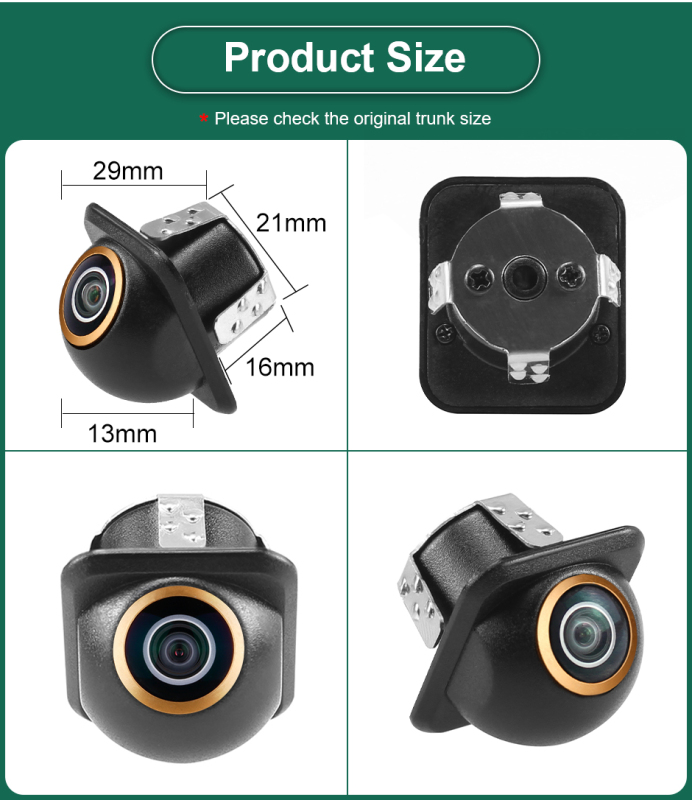 HD Mini 360° Around-Install AHD/CVBS AHD 1080P Vehicle Parking Camera | Golden Fisheye Lens | 4Pin Plug | Front/Rear/Side View GreenYi