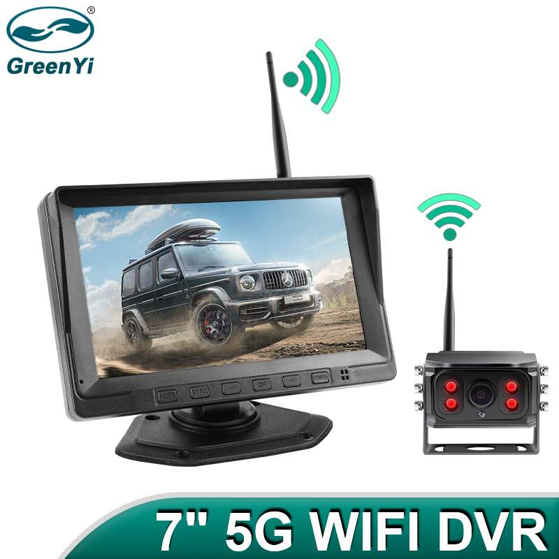 7'' Wireless IPS Vehicle Monitor | Truck Bus 720P Car Rear View Camera Kit | Digital Signal GreenYi