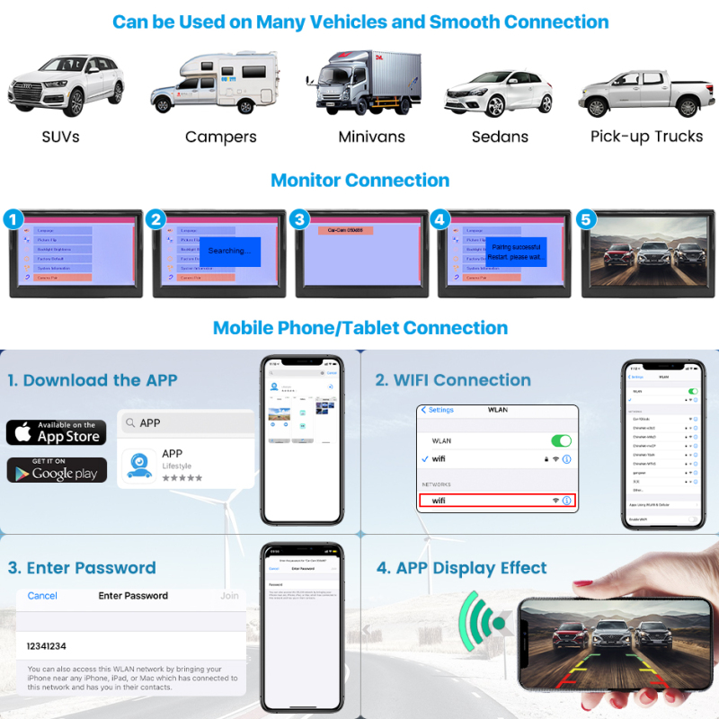 HD 720P WiFi Phone License Plate Backup Camera Kit | 5” IPS Screen Display | Perfect for Trucks, Pickups, Cars, Campers, RVs, Sedans, and Trailers GreenYi