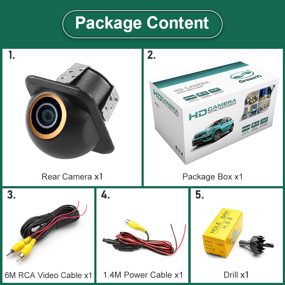 HD Mini 360° Around-Install AHD/CVBS AHD 1080P Vehicle Parking Camera | Golden Fisheye Lens | 4Pin Plug | Front/Rear/Side View GreenYi