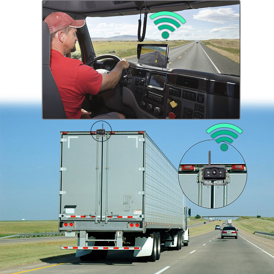 9 Inch AHD Wireless DVR Monitor | High Definition Reverse Backup Recorder IR Camera | Ideal for Truck, Trailer, Bus, and Pickups GreenYi