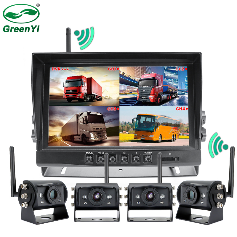 9 Inch AHD Wireless DVR Monitor | High Definition Reverse Backup Recorder IR Camera | Ideal for Truck, Trailer, Bus, and Pickups GreenYi