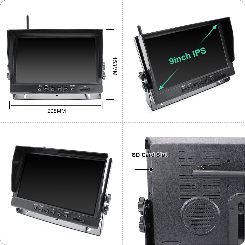 9 Inch AHD Wireless DVR Monitor | High Definition Reverse Backup Recorder IR Camera | Ideal for Truck, Trailer, Bus, and Pickups GreenYi