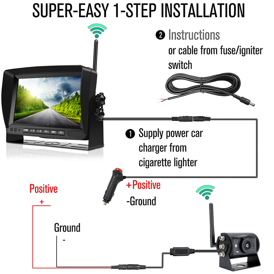 9 Inch AHD Wireless DVR Monitor | High Definition Reverse Backup Recorder IR Camera | Ideal for Truck, Trailer, Bus, and Pickups GreenYi