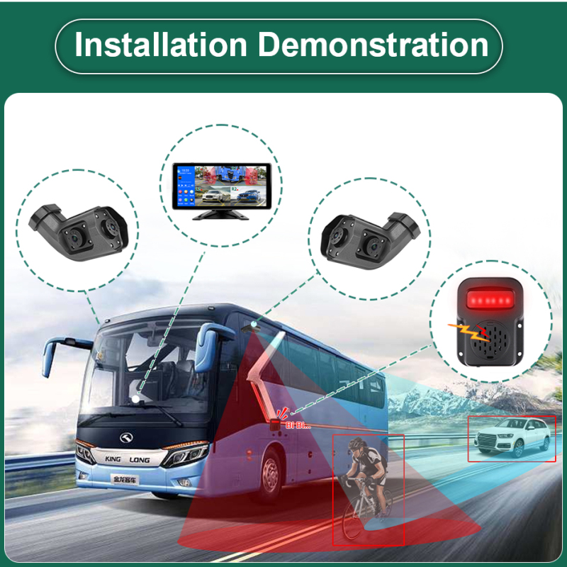 10.36 Inch 4 Ch Blind Spot BSD Alarm Truck Bus DVR Recorder Monitor | Dual Lens Camera for Left & Right Long Arm Sides GreenYi