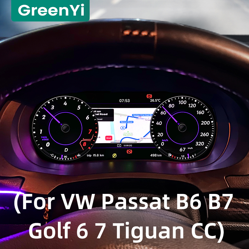 Car LCD Dashboard Panel | Virtual Instrument Cluster Cockpit Speedometer Screen | For VW Passat B6 B7 Golf 6 7 Tiguan CC GreenYi