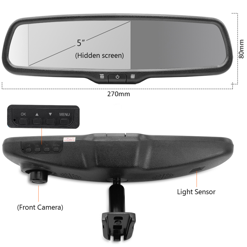 GreenYi Dual Lens 5" IPS Auto Dimming Car Rearview Mirror Monitor DVR Digital Video Recorder 1080P with Original Bracket