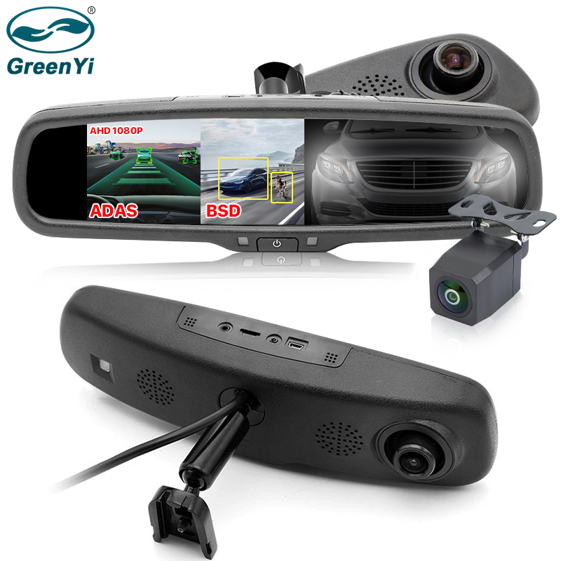 GreenYi Dual Lens 5" IPS Auto Dimming Car DVR Mirror Monitor  1080P Rear Camera with Original Bracket