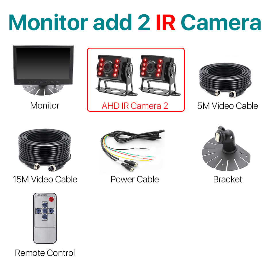 7 Inch AHD 1080P IPS Screen DVR Ultra Thin Vehicle Monitor with IR Rear View Night Vision Camera for Truck Bus Car GreenYi