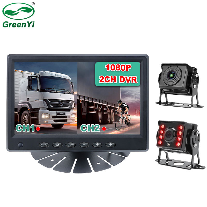 7 Inch AHD 1080P IPS Screen DVR Ultra Thin Vehicle Monitor with IR Rear View Night Vision Camera for Truck Bus Car GreenYi