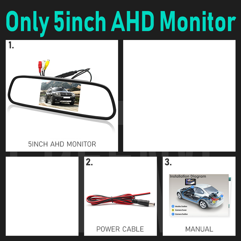 5 Inch AHD 1080P Car Mirror Monitor | High Definition Vehicle Backup Reverse Camera | 170 Degree Starlight Night Vision GreenYi