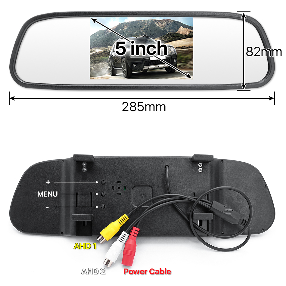 5 Inch AHD 1080P Car Mirror Monitor | High Definition Vehicle Backup Reverse Camera | 170 Degree Starlight Night Vision GreenYi
