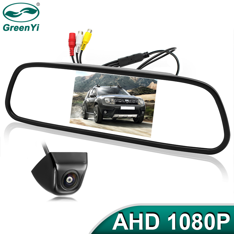 5 Inch AHD 1080P Car Mirror Monitor | High Definition Vehicle Backup Reverse Camera | 170 Degree Starlight Night Vision GreenYi