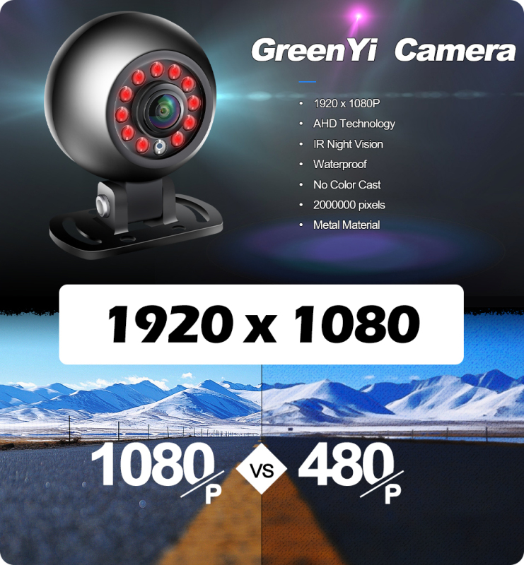 Universal Vehicle AHD 1080P Backup Front Side Camera with IR Night Vision for Truck Bus Vans Round Shape Waterproof GreenYi