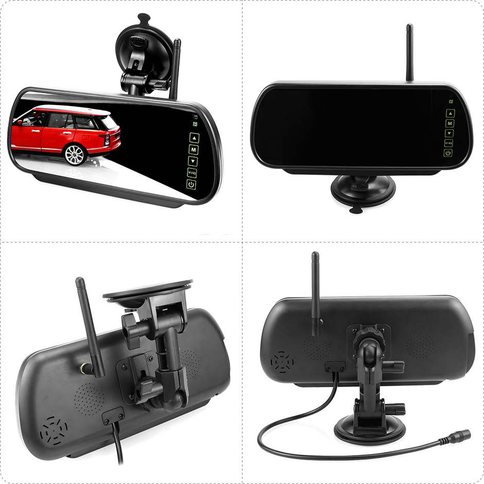 GreenYi AHD Wireless 7'' DVR Windshield Mirror Monitor IPS Screen | Round Shape Waterproof IR Night Vision Camera for Bus Truck Motorhome