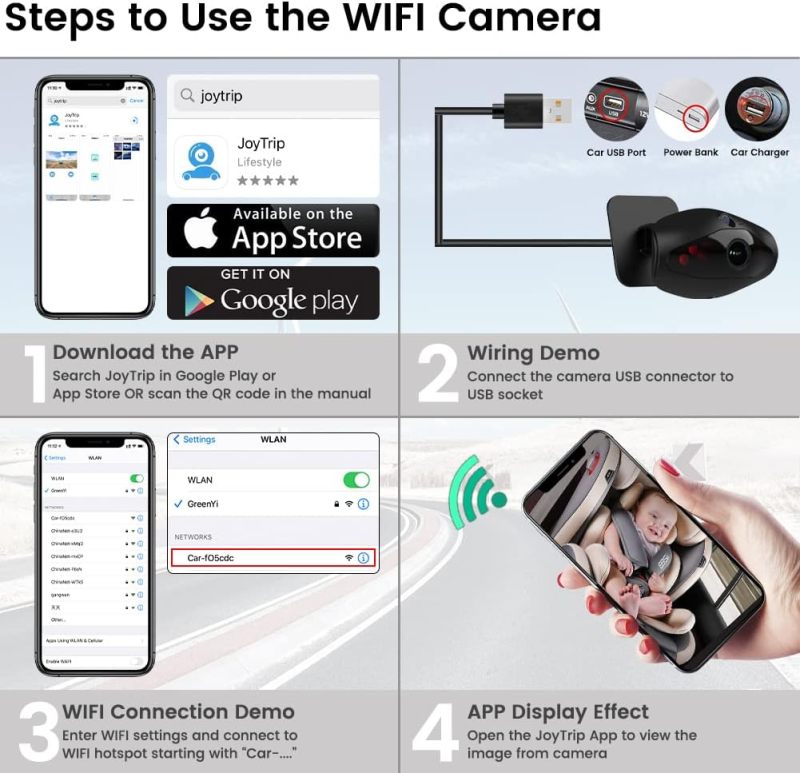 GreenYi 5G WiFi Wireless Car Baby Camera, View Infant in Rear Facing Backseat, HD 720P Camera for iPhone iPad Android Mobile Phone Tablet Support Dual Band WiFi(2.4Ghz and 5Ghz) with IR Night Vision