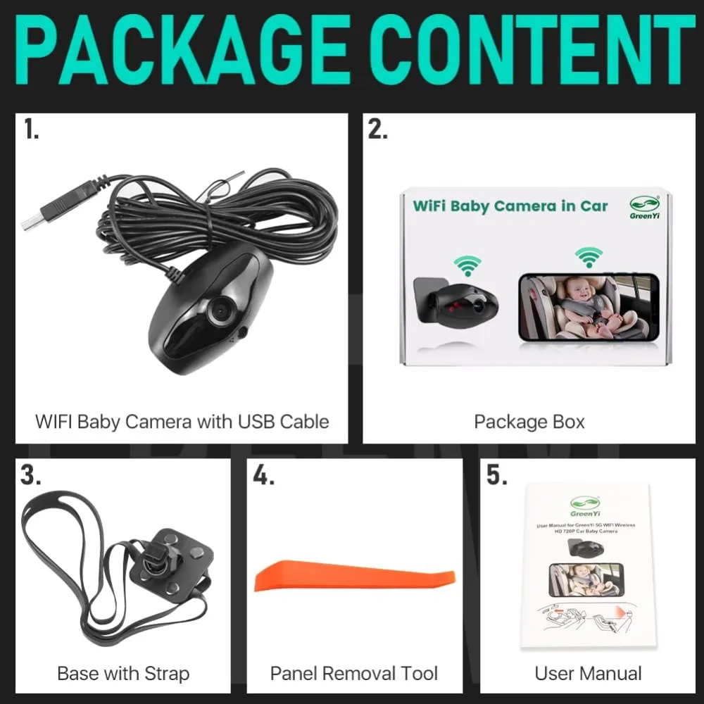GreenYi 5G WiFi Wireless Car Baby Camera, View Infant in Rear