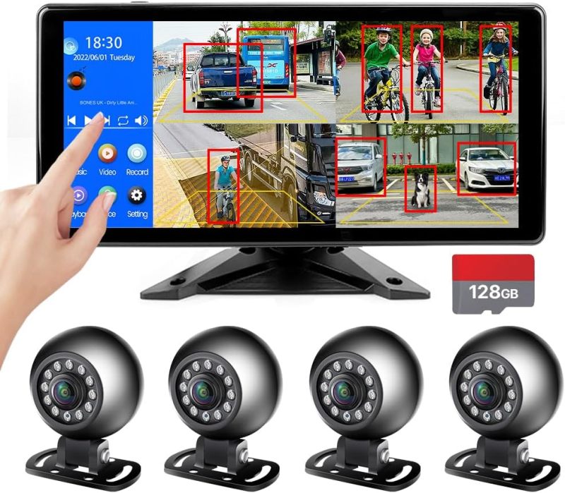 4K RV Backup Camera Monitor System by GreenYi: Featuring a 10.36" Touch Screen, Quad Split Display, Blind Spot Detection, and IP69 Waterproofing, Perfect for Trucks, Semi-Trailers, Buses, and Tractors