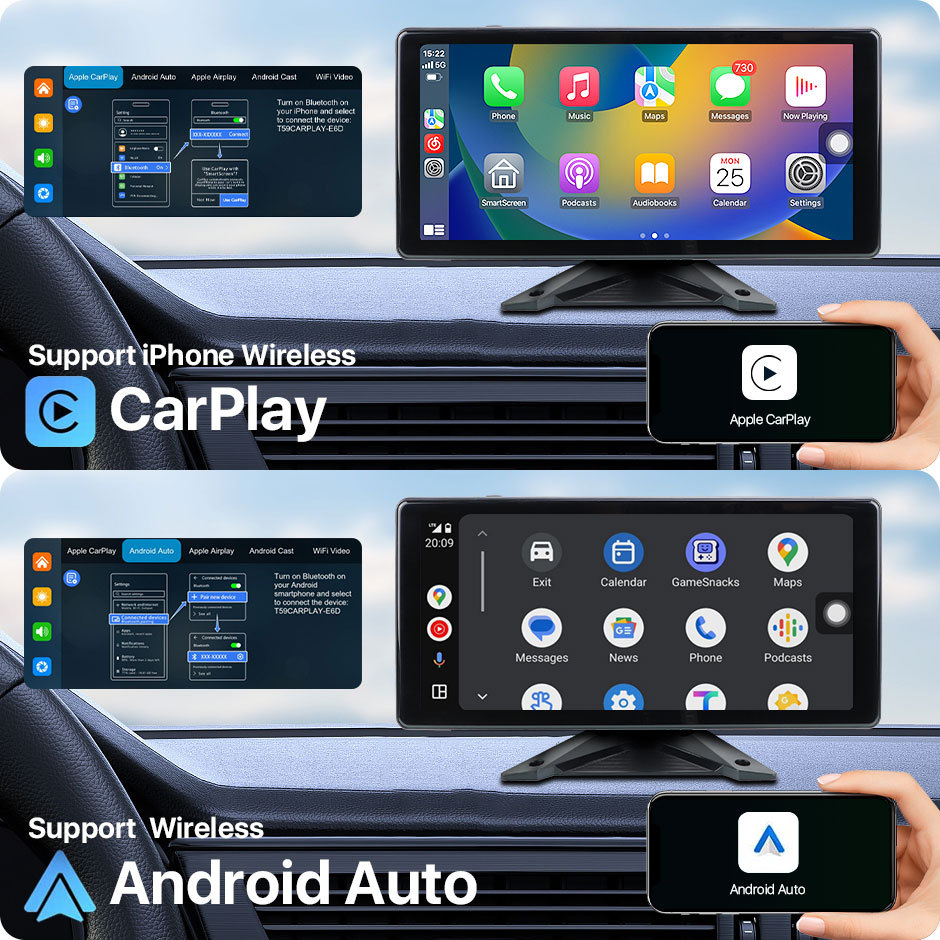 10.36Inch DVR Touchscreen with AHD 1080P Reverse Camera support Wireless Apple Carplay and Android-Auto