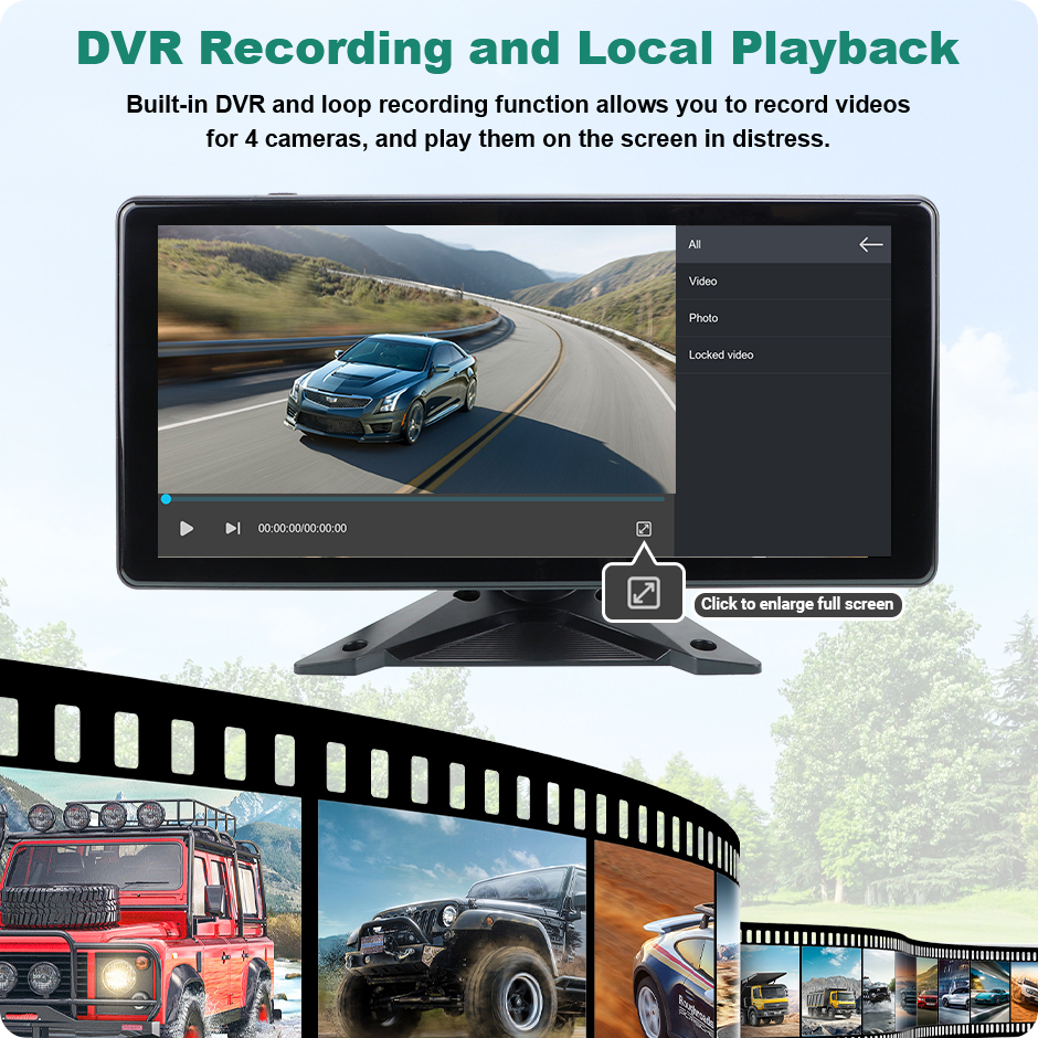 10.36Inch DVR Touchscreen with AHD 1080P Reverse Camera support Wireless Apple Carplay and Android-Auto